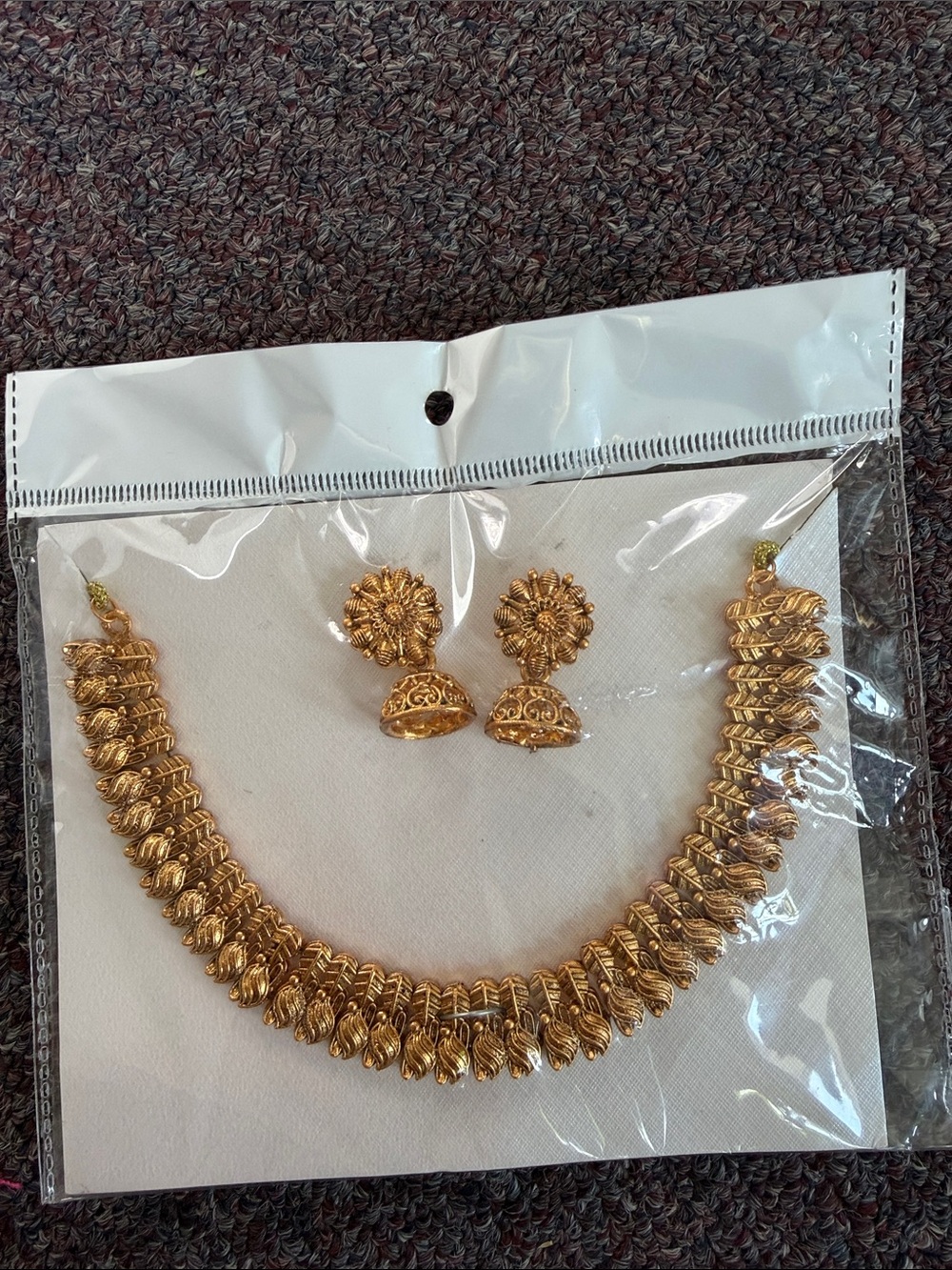 Gold-Tone Floral Jhumka Necklace Set - Elegant Women’s Jewelry
